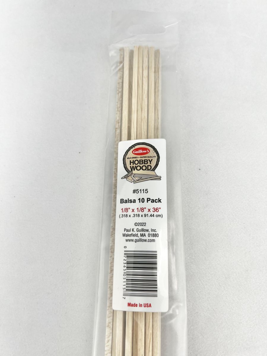 Guillows Model Company 5115 Balsa 1/8 x 1/8 x 36 - 10 per bag