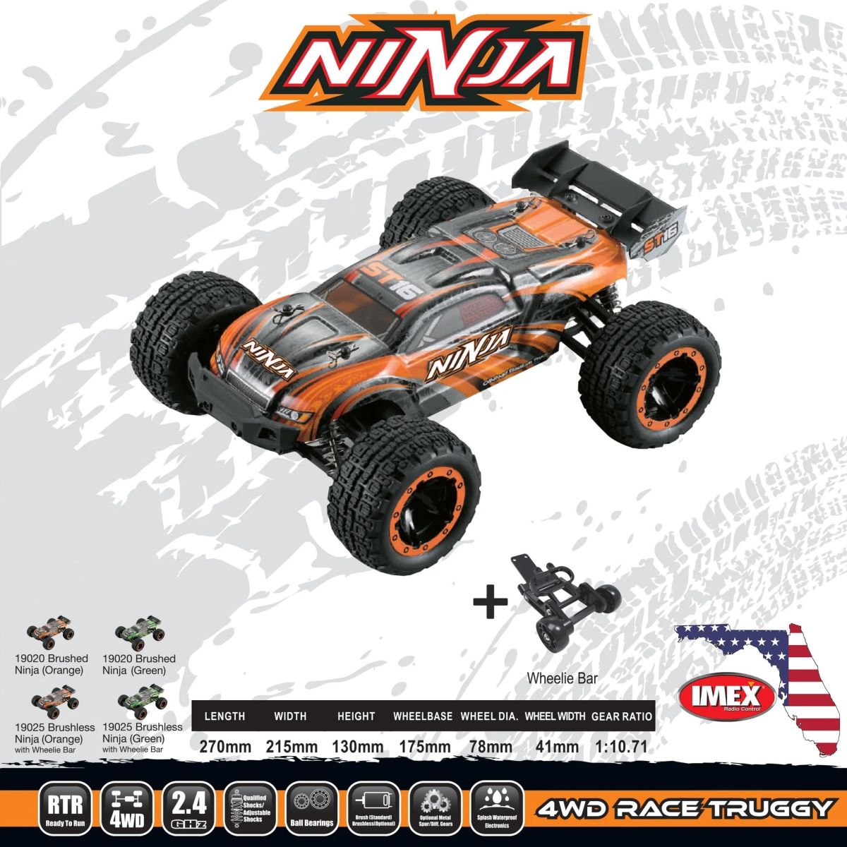 Imex 19025 R/C Truggy Brushless Yellow/Orange 1/16