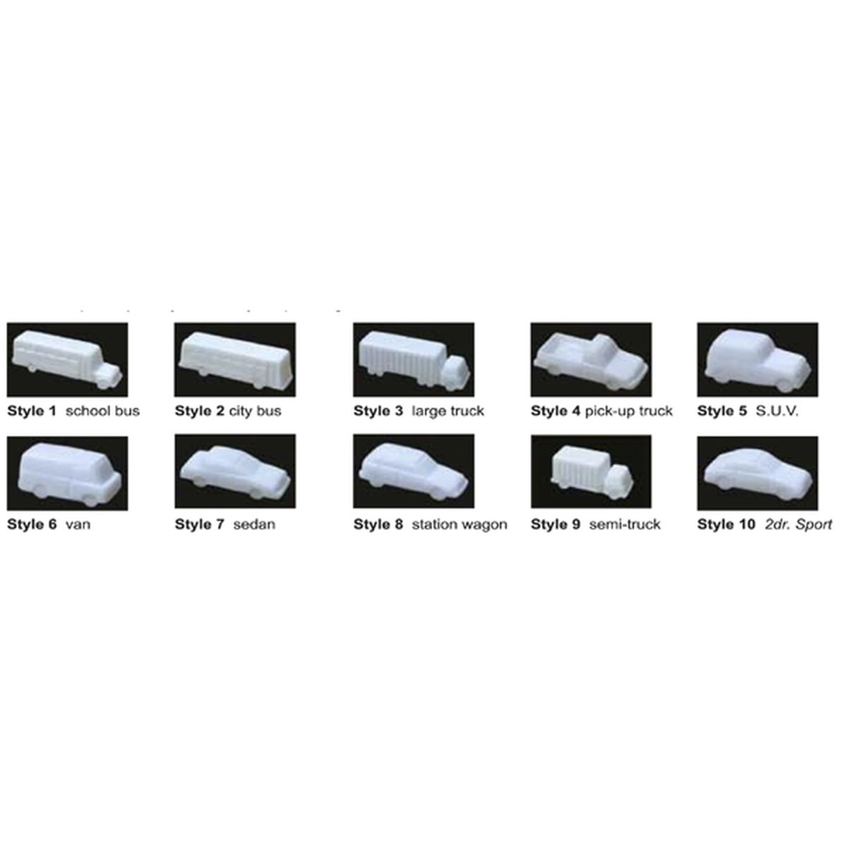 JTT Scenery Products 97010 Autos 1/8 =1-0 1:100 Mxd 7stylwh 7/pk