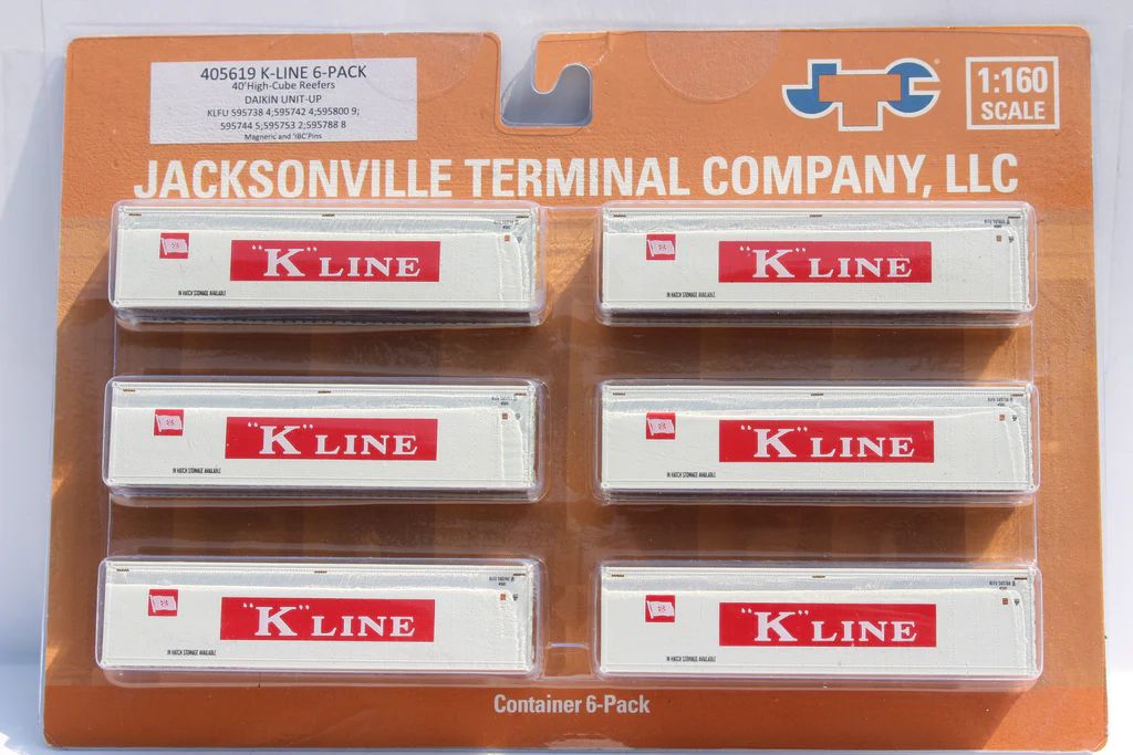 JTC Model Trains 405619 N K Line 40 Reefer High Cube Container 6pk