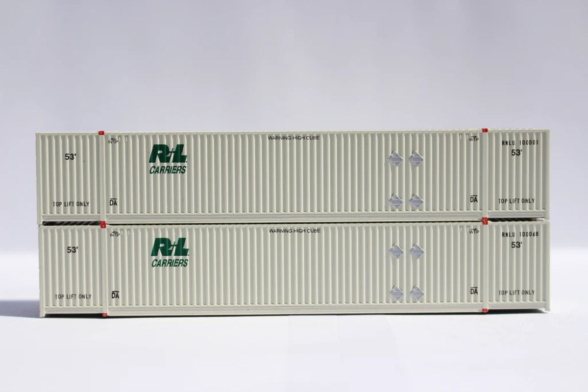 JTC Model Trains 537062 N R+L Carriers 53 HIGH CUBE 8-55-8 Set #1 corrugated contai