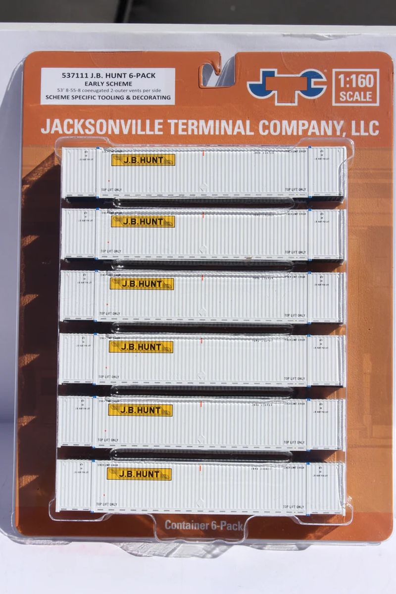 JTC Model Trains 537111 JB HUNT 6-pack 53 HIGH CUBE 8-55-8 corrugated