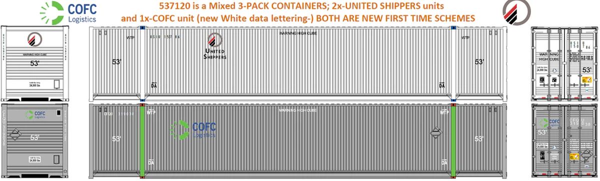 JTC Model Trains 537120 N United Shippers/COFC 53 High Cube Container 3pk