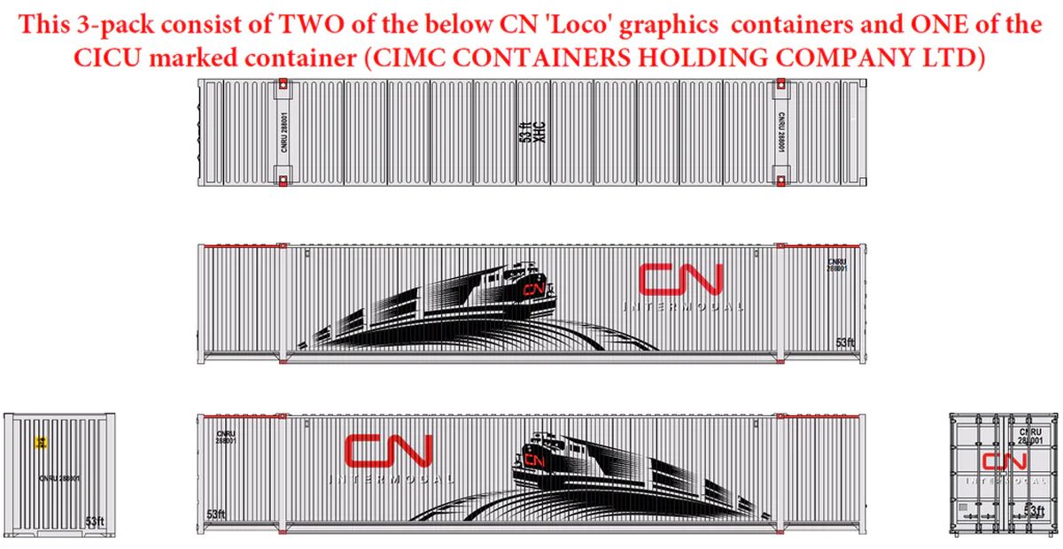 JTC Model Trains 537126 N CN Intermodal 53 High Cube Container 3pk