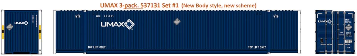 JTC Model Trains 537131 N UMAX 53 High Cube Container 3pk