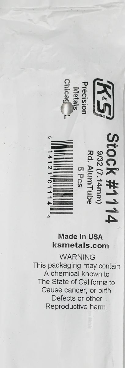 K&S Metal Products 1114 Round Aluminum Tube 9/32 x .014 x 36 5pk