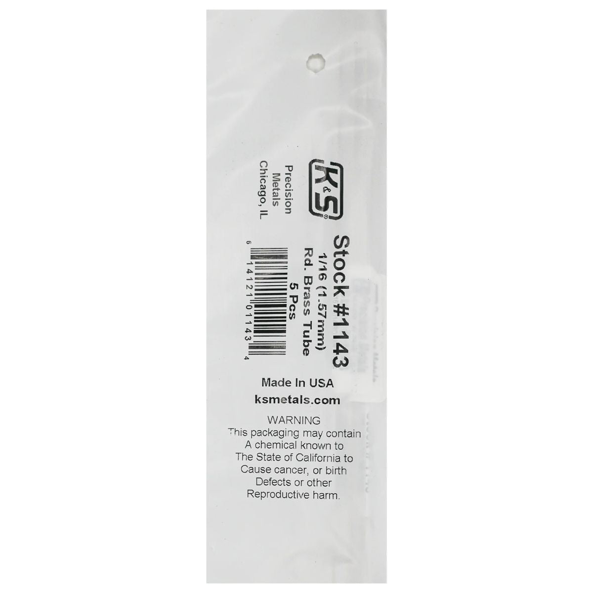 K&S Metal Products 1143 Round Brass Tube 1/16 x .014 x 36 5pk