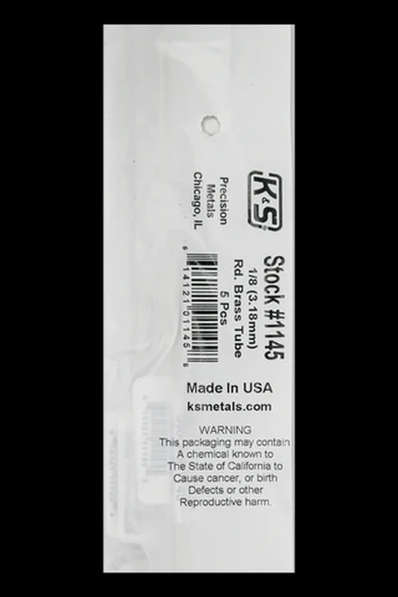 K&S Metal Products 1145 Round Brass Tube 1/8 x .014 x 36 5pk