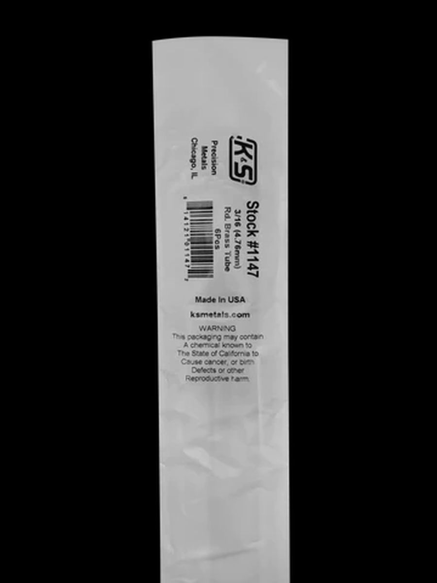 K&S Metal Products 1147 Round Brass Tube 3/16 x .014 x 36 6pk