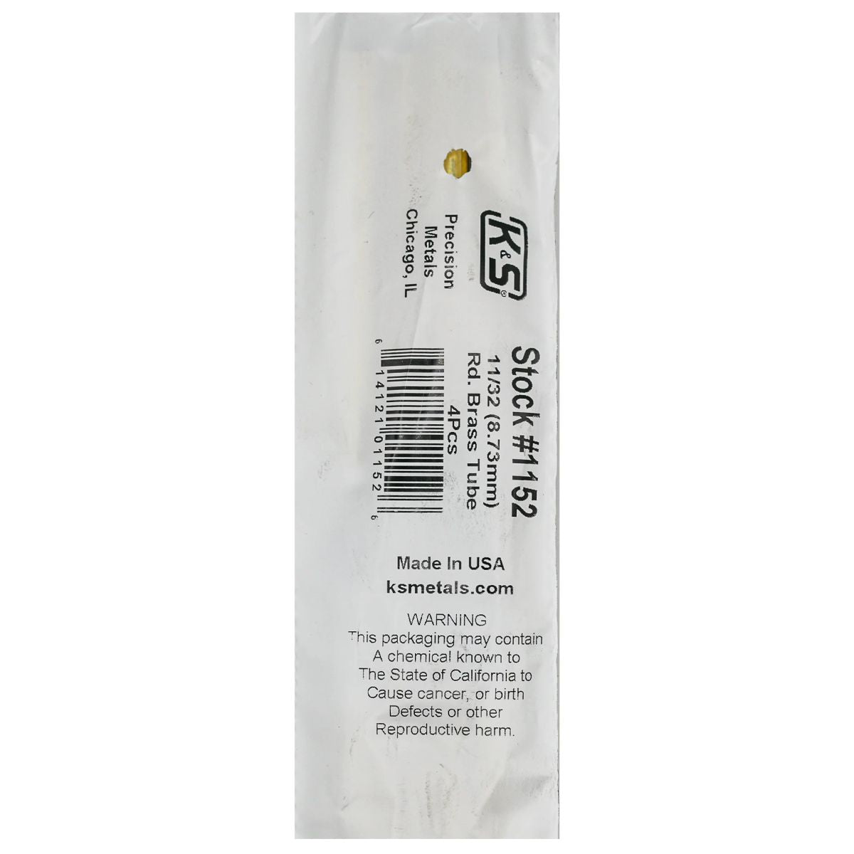 K&S Metal Products 1152 Round Brass Tube 11/32 x .014 x 36 4pk