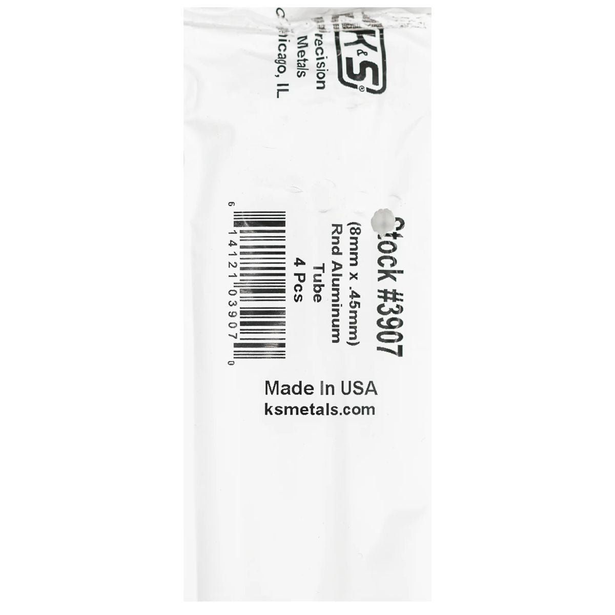 K&S Metal Products 3907 8MM OD X .45MM Wall 4cd