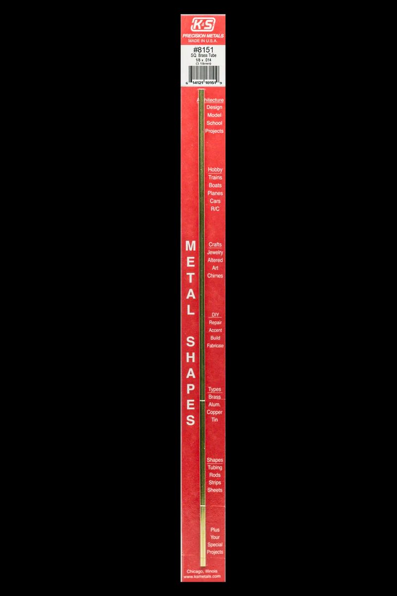 K&S Metal Products 8151 Square Brass Tube 1/8 x .014 x 12 1cd