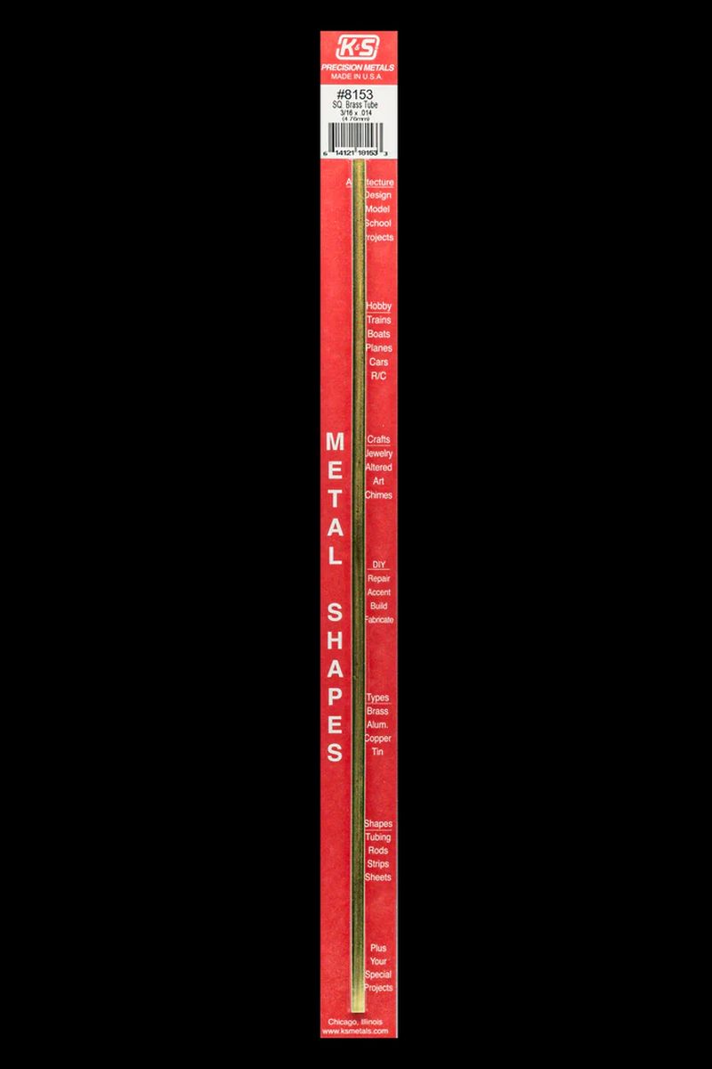 K&S Metal Products 8153 Square Brass Tube 3/16 x .014 x 12 1cd