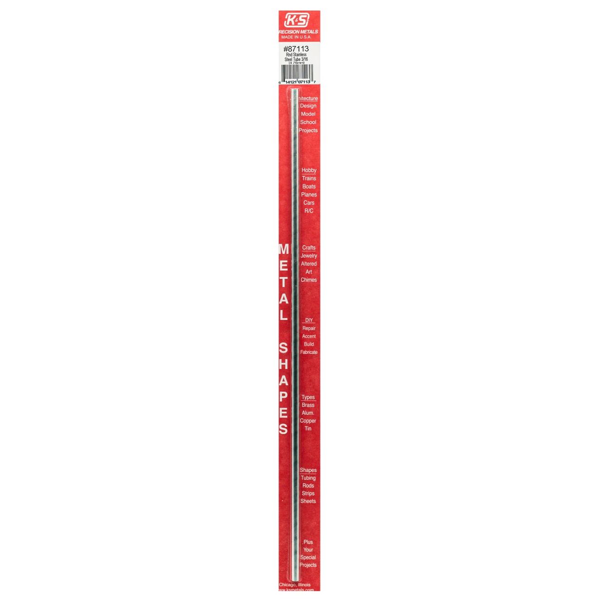 K&S Metal Products 87113 3/16 X 22 Gauge x 12 Round SS Tube 1cd