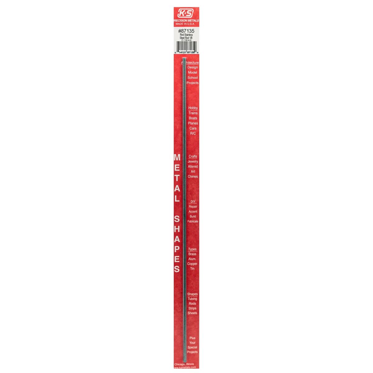 K&S Metal Products 87135 1/8 Round Stainless Steel Rod 1cd
