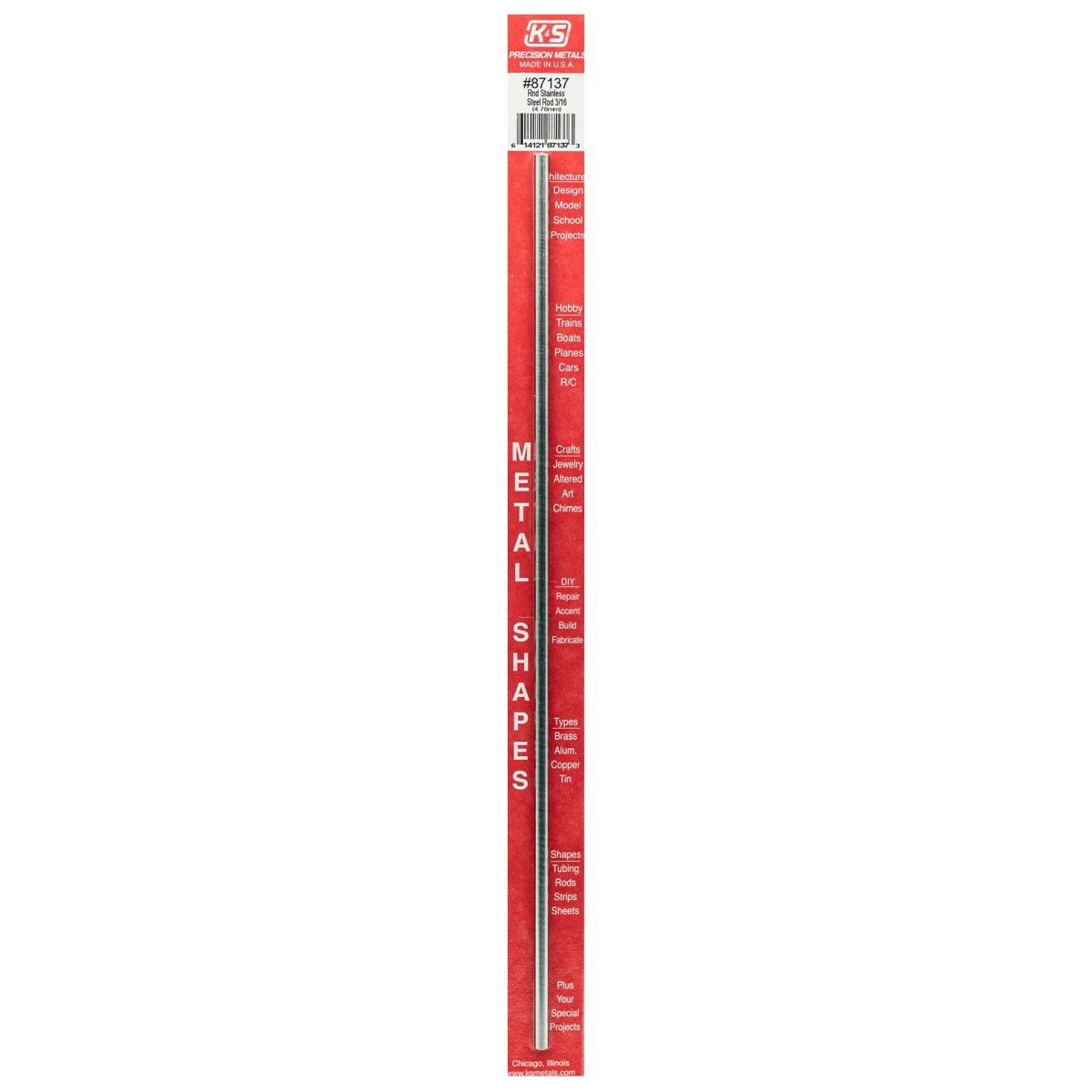 K&S Metal Products 87137 3/16 Round Stainless Steel Rod 1cd