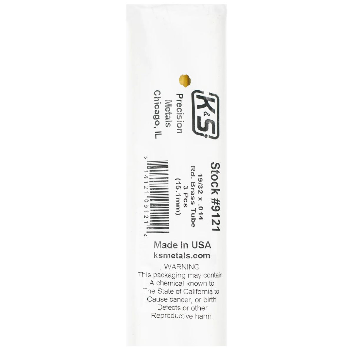 K&S Metal Products 9121 Round Brass Tube 19/32 x.014 x 36 3cd