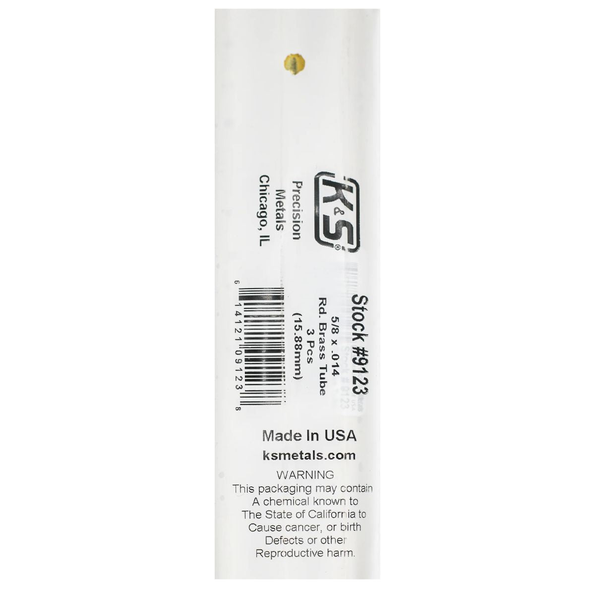 K&S Metal Products 9123 Round Brass Tube 5/8 x.014 x 36 3cd