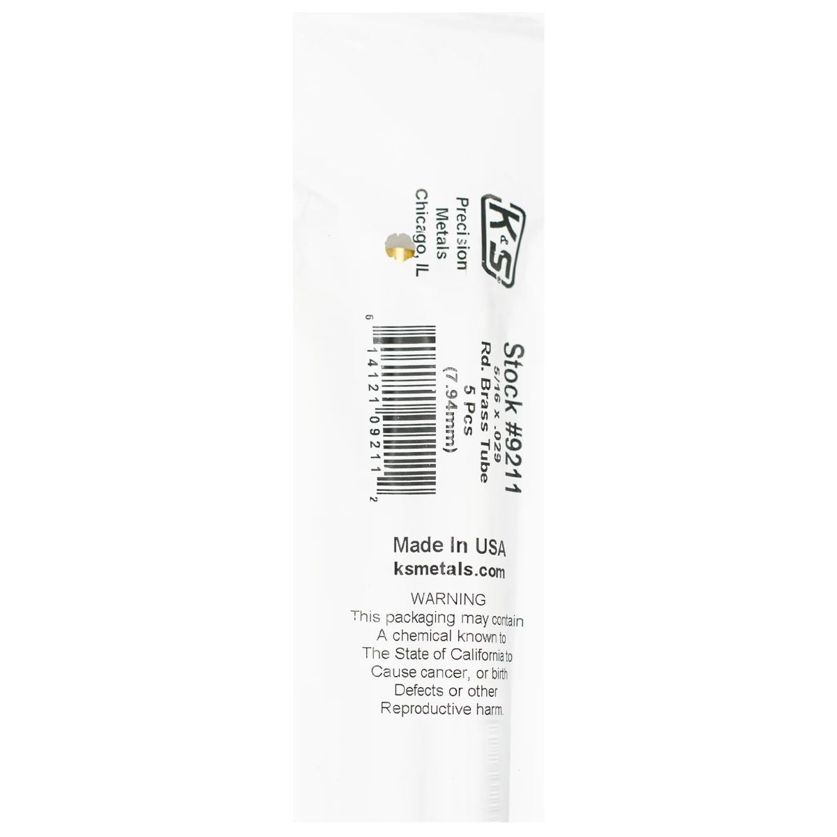 K&S Metal Products 9211 Round Brass Tube 5/16 x .029 x 36 5cd