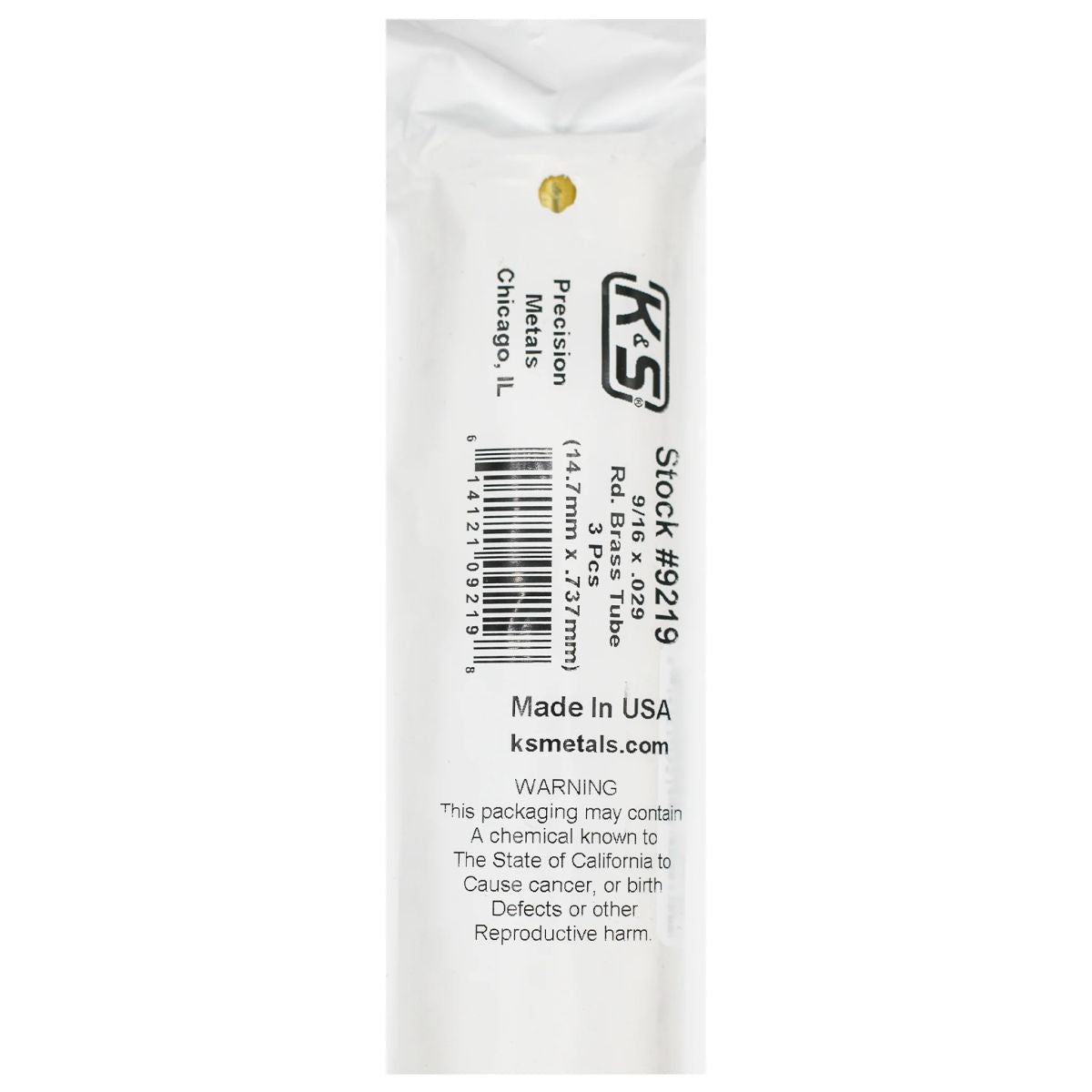 K&S Metal Products 9219 Round Brass Tube 9/16 x.029 x 36 3cd