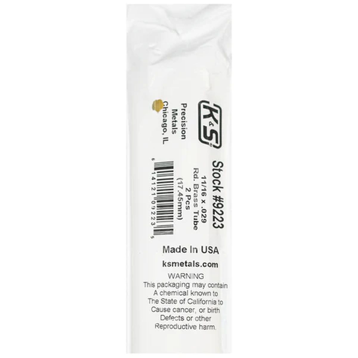 K&S Metal Products 9223 Round Brass Tube 11/16 x.029 x 36 2cd