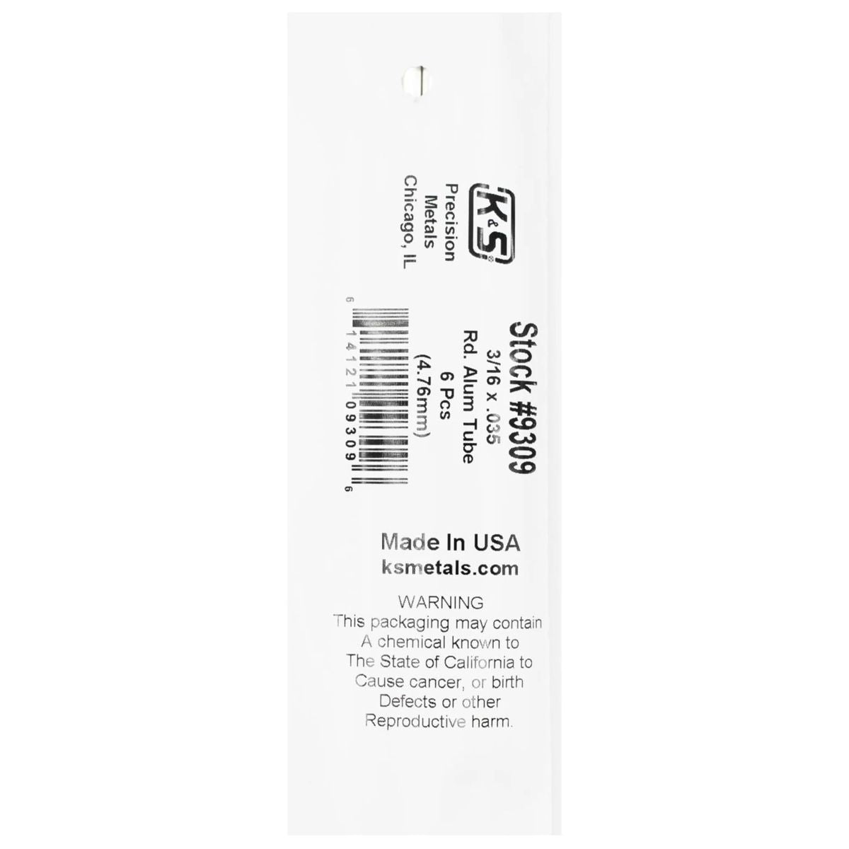 K&S Metal Products 9309 Round Alum. Tube 3/16 x .035 x 36 6cd