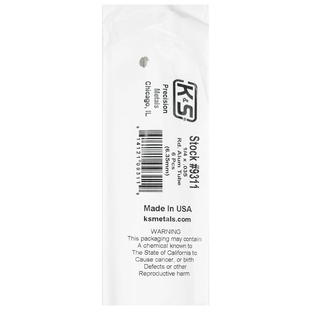 K&S Metal Products 9311 Round Alum. Tube 1/4 x .035 x 36 6cd