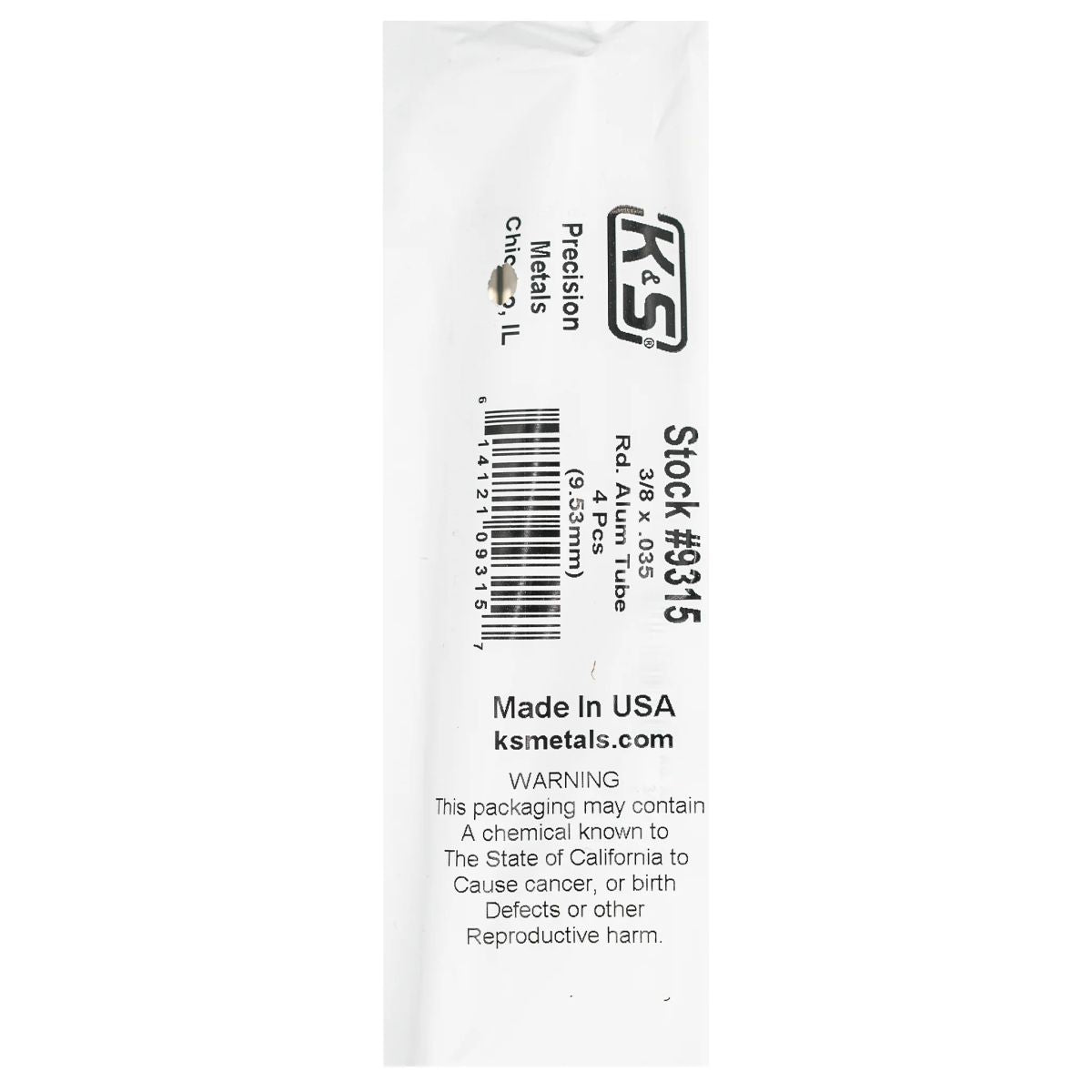 K&S Metal Products 9315 Round Alum. Tube 3/8 x .035 x 36 4cd