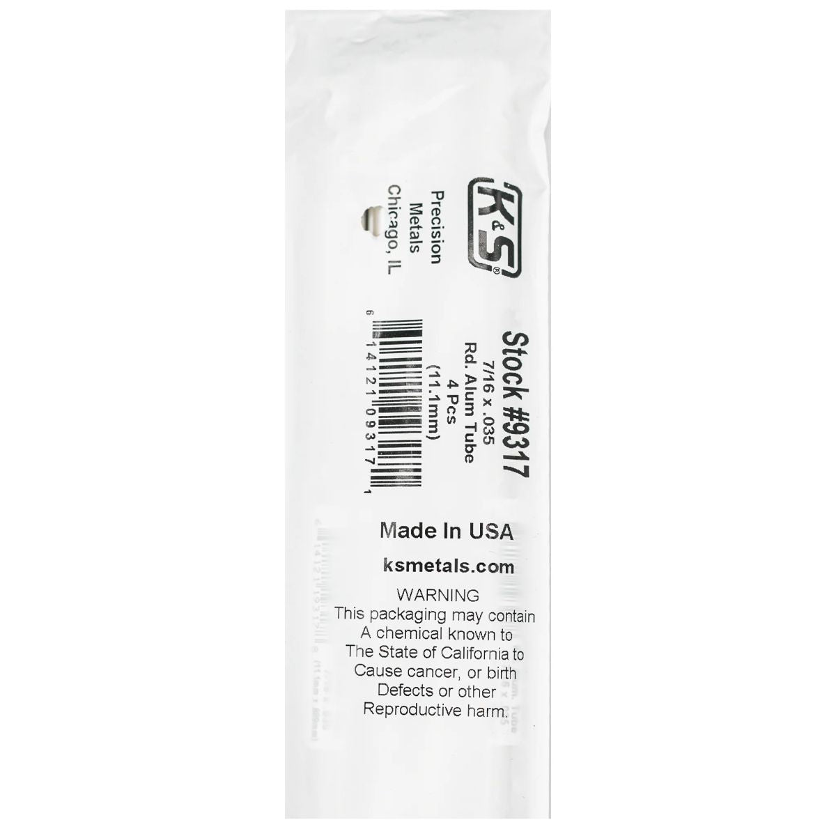 K&S Metal Products 9317 Round Alum. Tube 7/16 x .035 x 36 4cd