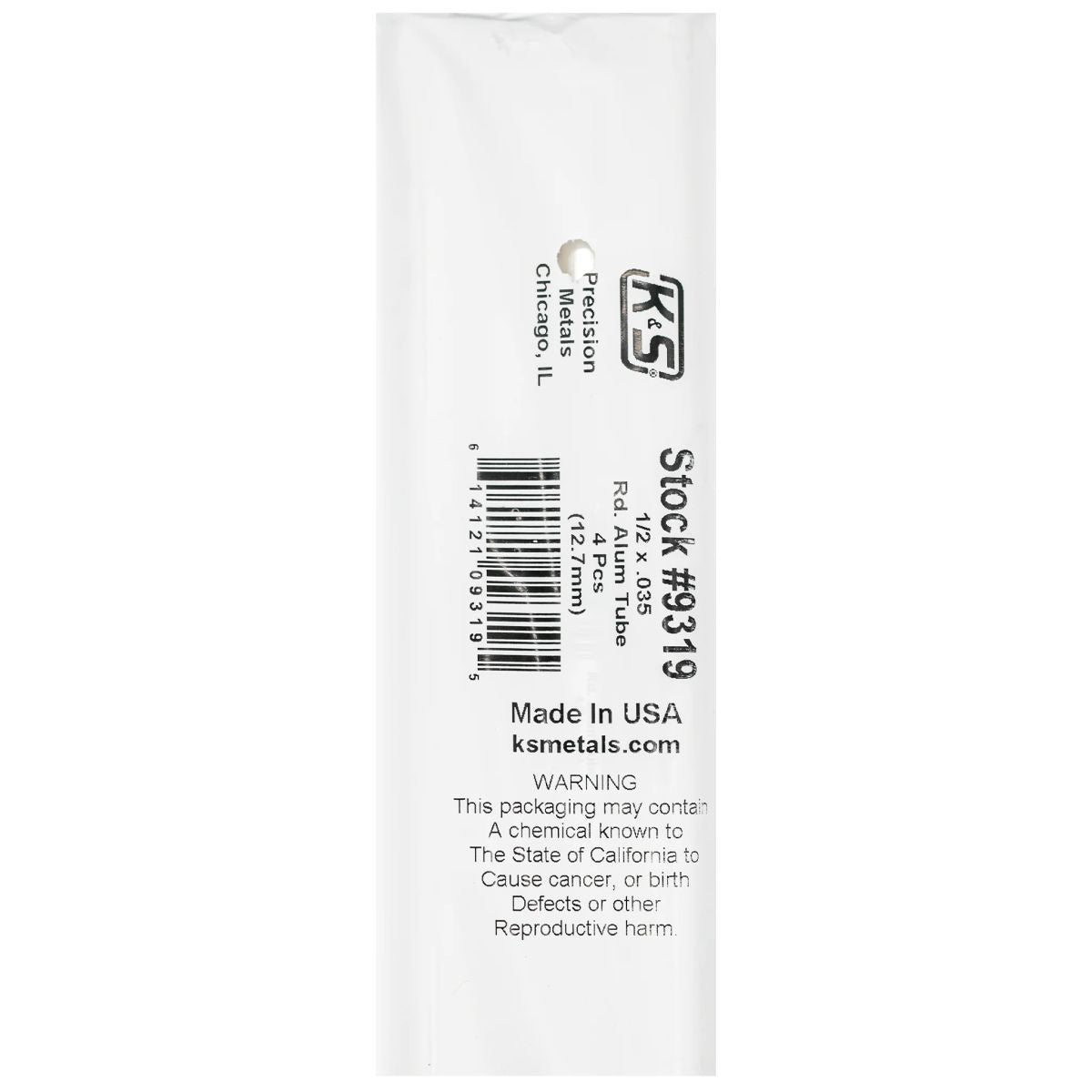 K&S Metal Products 9319 Round Alum. Tube 1/2 x .035 x 36 4cd