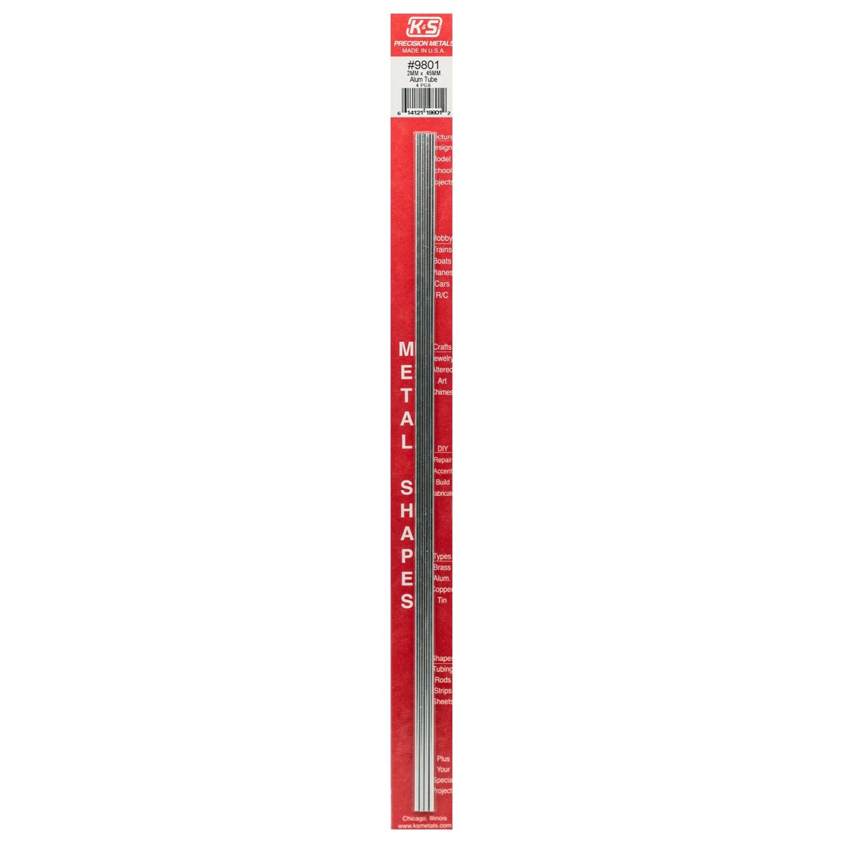K&S Metal Products 9801 2MM OD X .45MM Wall Round Alum. Tube 4cd