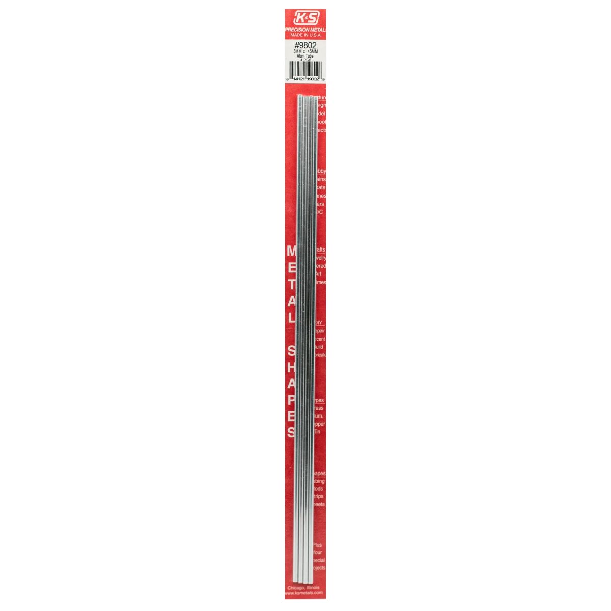 K&S Metal Products 9802 3MM OD X .45MM Wall Round Alum. Tube 4cd