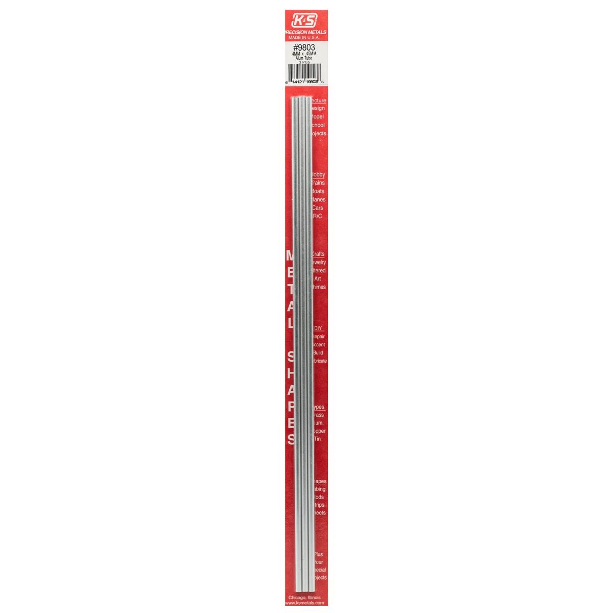 K&S Metal Products 9803 4MM OD X .45MM Wall Round Alum. Tube 3cd