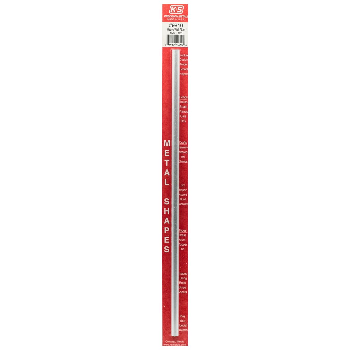 K&S Metal Products 9810 8MM OD X .76MM Wall Round Alum. Tube 1cd