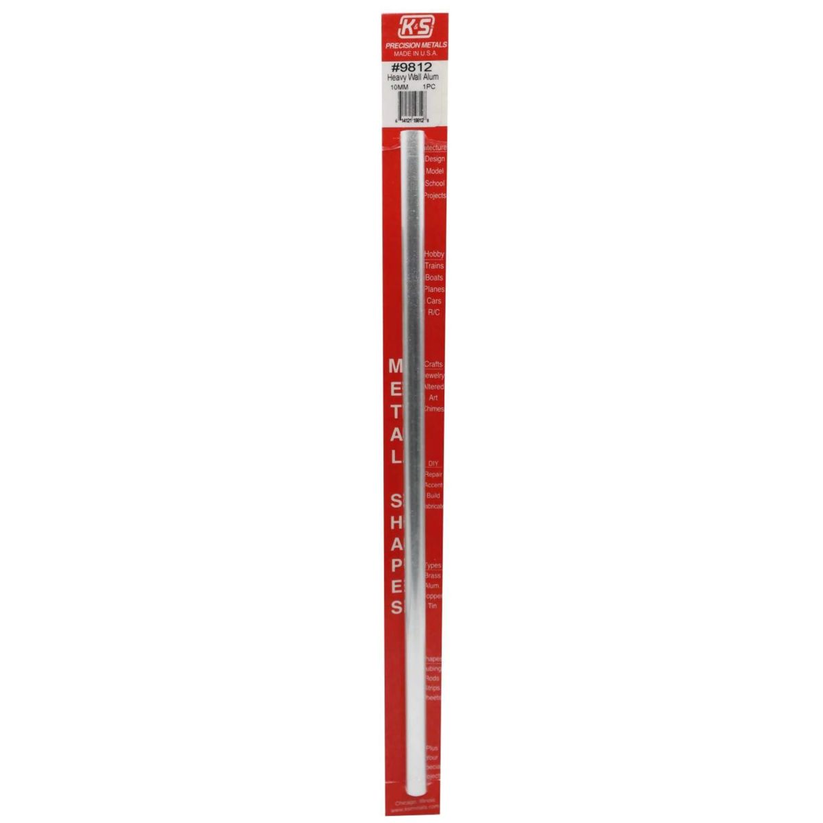 K&S Metal Products 9812 10MM OD X .76MM Wall Round Alum. Tube 1cd