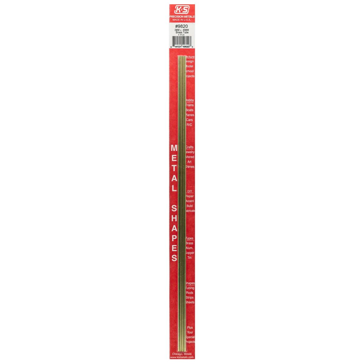 K&S Metal Products 9820 2MM OD X .45MM Wall Round Brass Tube 4cd