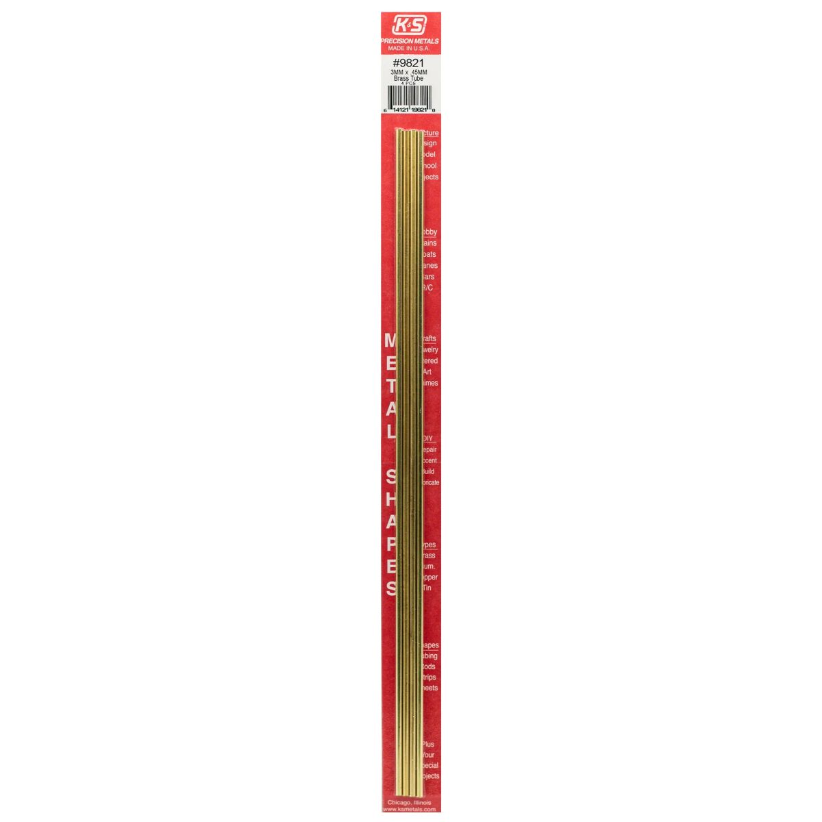 K&S Metal Products 9821 3MM OD X .45MM Wall Round Brass Tube 4cd