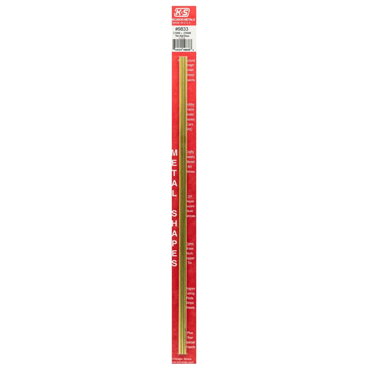 K&S Metal Products 9833 2.5MM OD X .225MM Wall Round Brass Tube 3cd