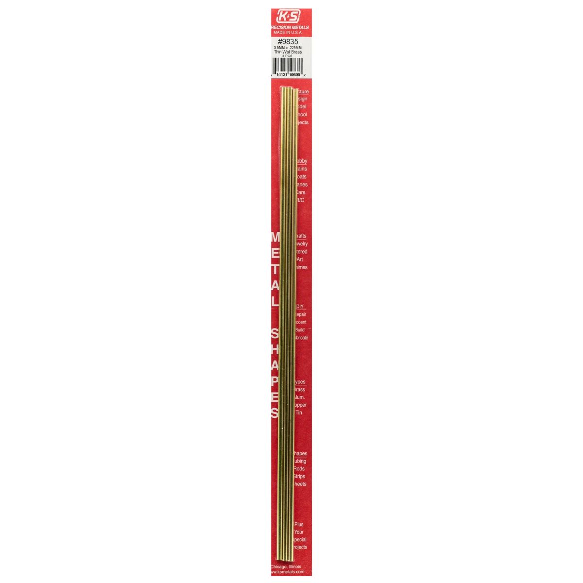 K&S Metal Products 9835 3.5MM OD X .225MM Wall Round Brass Tube 3cd
