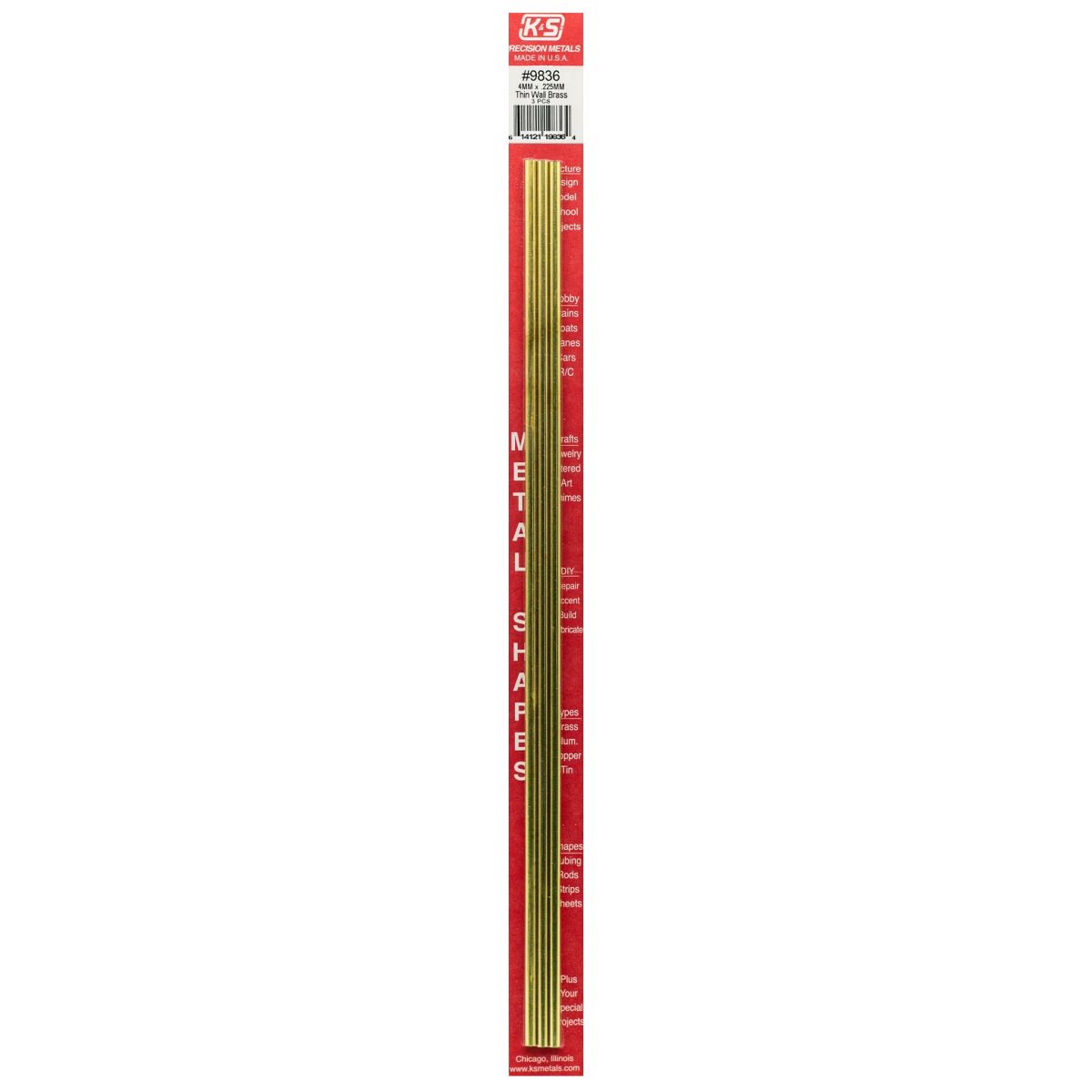 K&S Metal Products 9836 4MM OD X .225MM Wall Round Brass Tube 3cd
