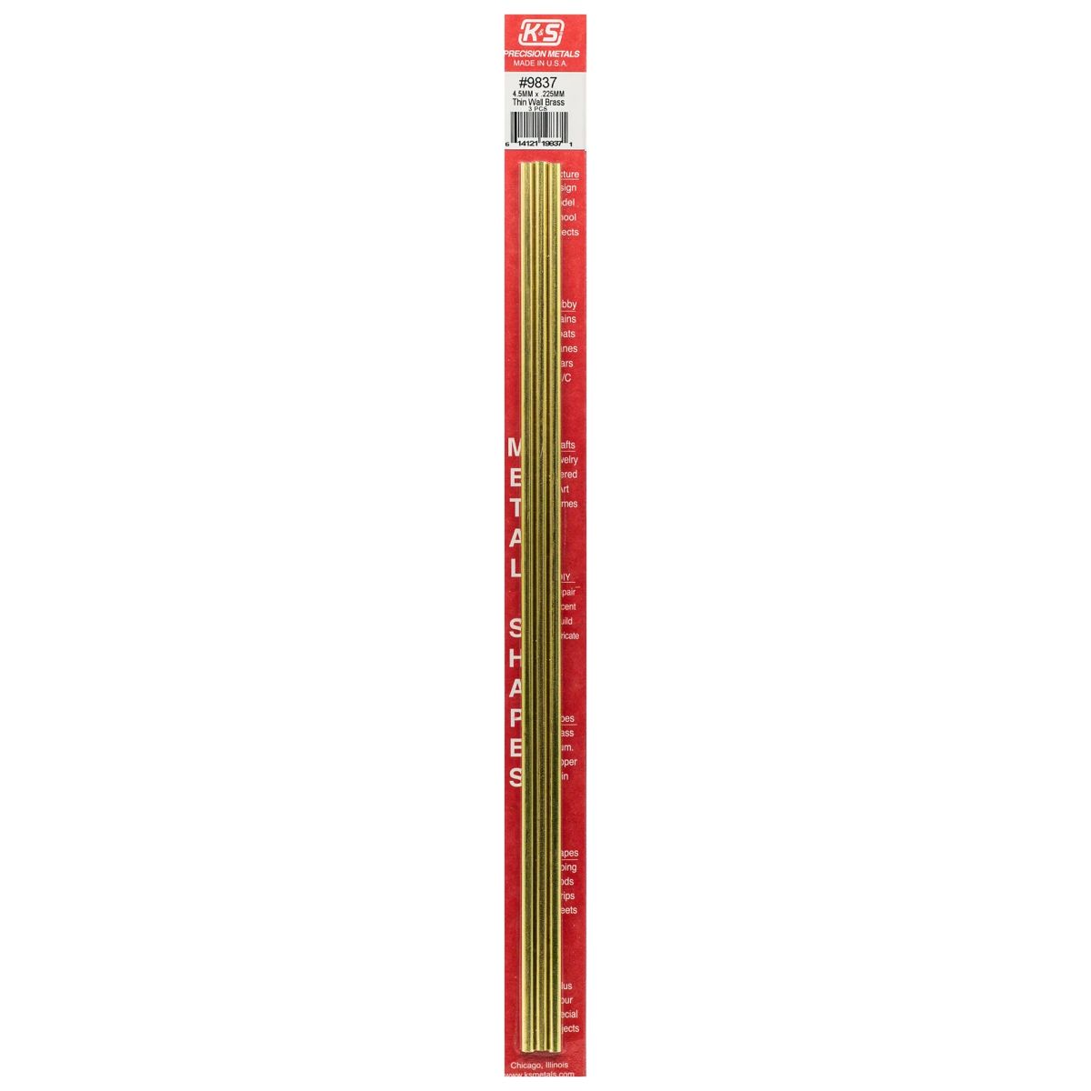 K&S Metal Products 9837 4.5MM OD X .225MM Wall Round Brass Tube 3cd