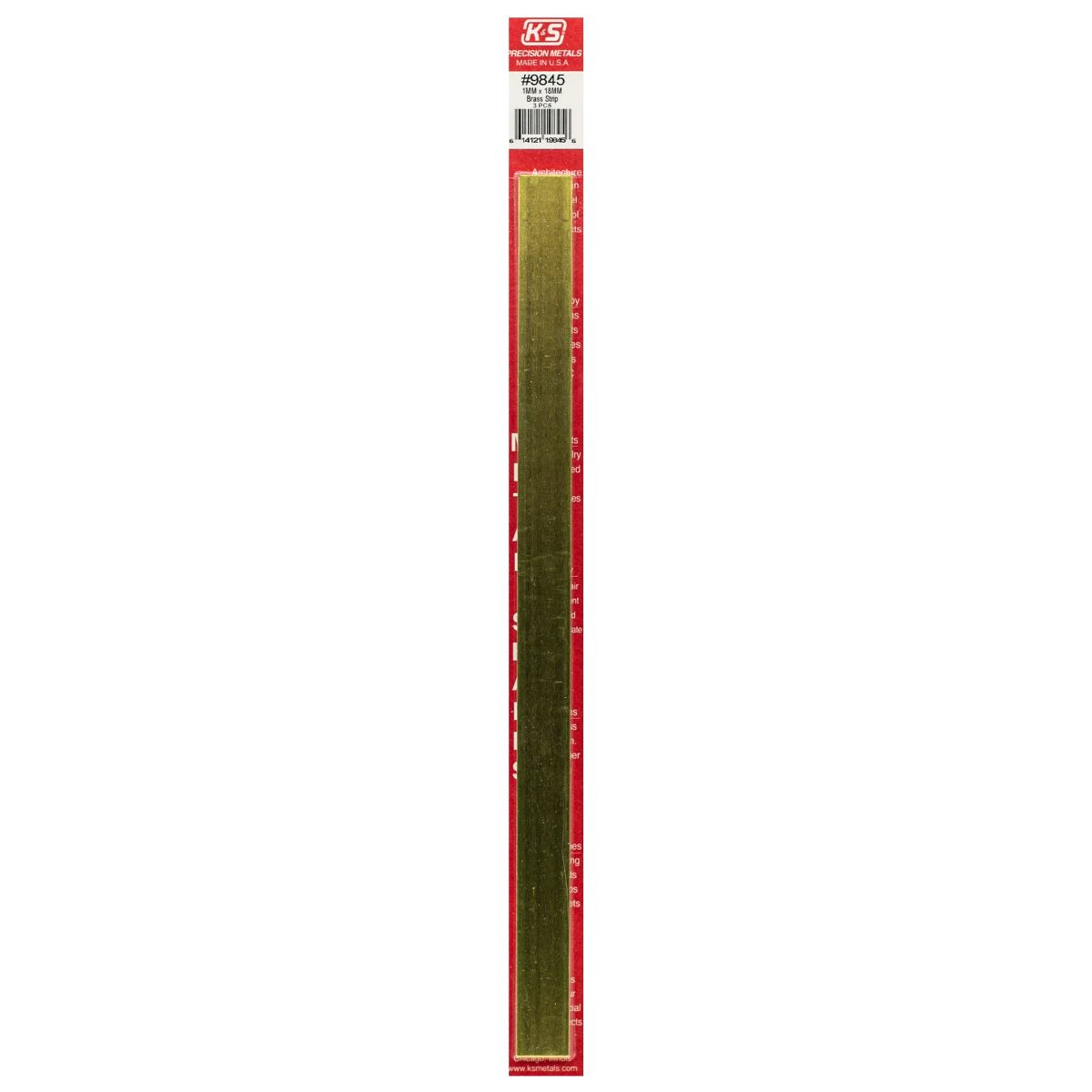 K&S Metal Products 9845 1MM Thick X 18MM Wide Brass Strip 3cd