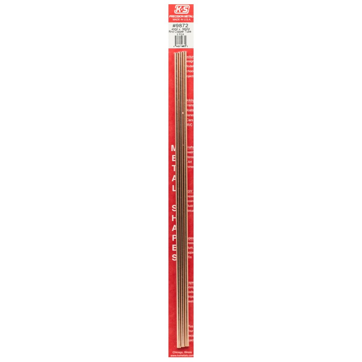 K&S Metal Products 9872 4MM OD X .36MM Wall Round Copper Tube 3cd