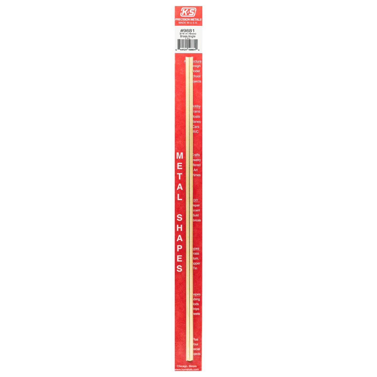 K&S Metal Products 9881 0.014 Wall 3/16 Leg Length Brass Angle 1cd