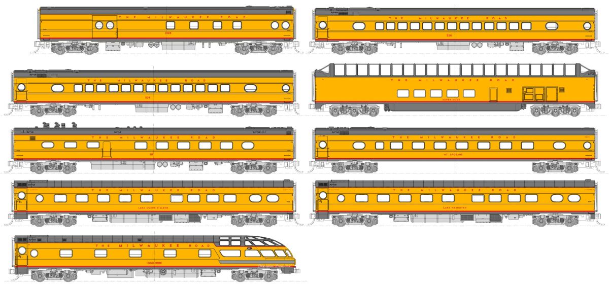 Kato USA Model Train 1060891 N Milw.Rd. Olympian Hiawatha 9-Car Set/Post01955 Scheme w/Li
