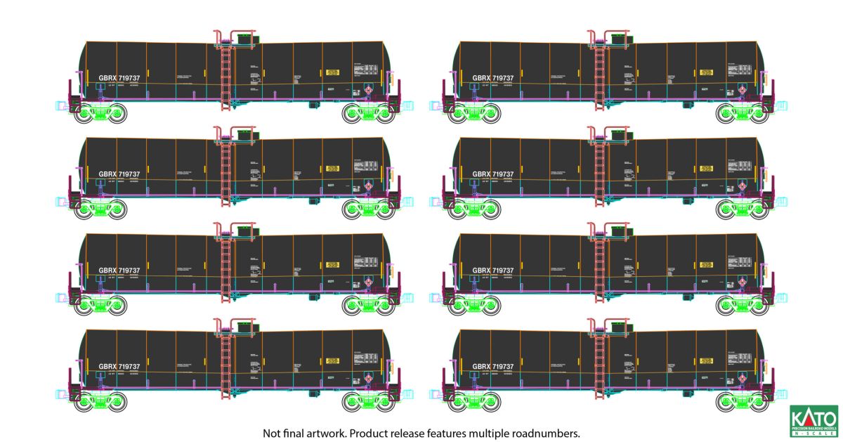 Kato 1064801 N Greenbrier Tank Car 8 Car Set GBRX Set A  NEW - call for discount pricing!