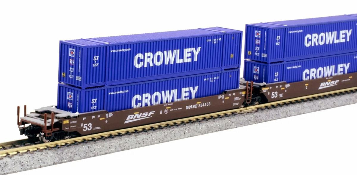 Kato USA Model Train 1066182 N MAXI-IV 53 Stack Car 3pk BNSF #254353/Swoosh