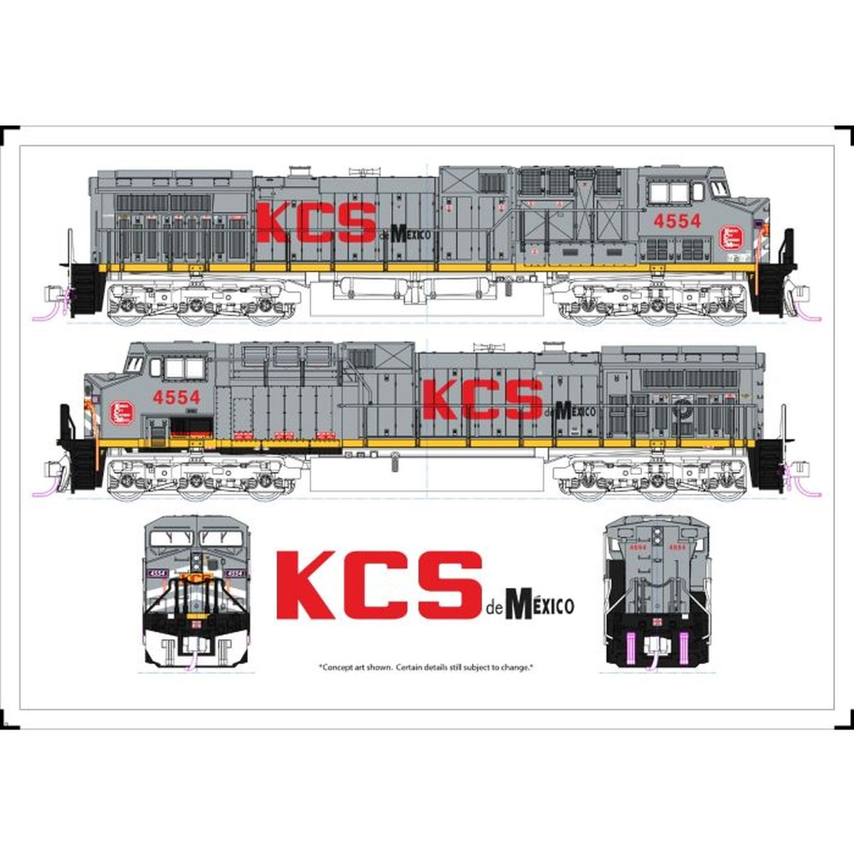 Kato USA Model Train 1767046DCC N AC4400CW Diesel KCS de Mexico #4555 w/DCC