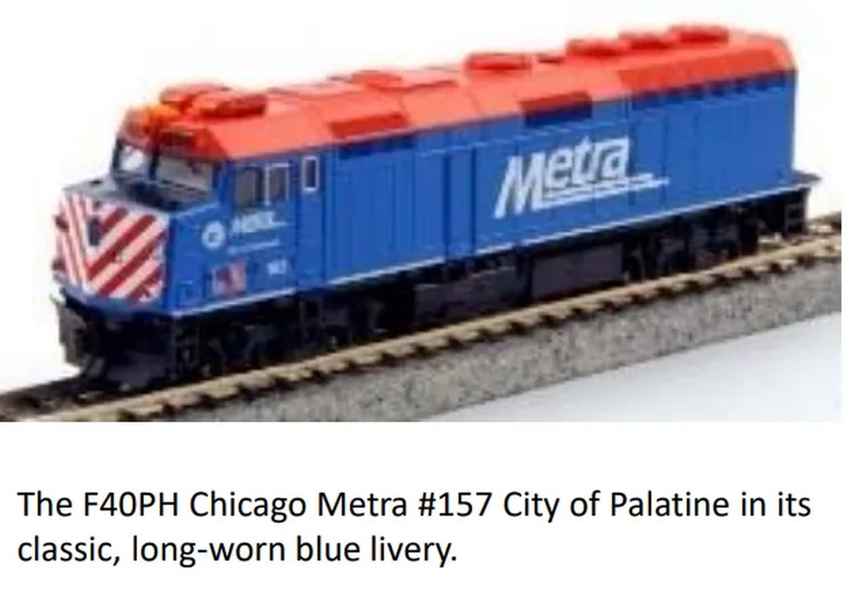Kato USA Model Train 1769107DCC N F40PH Diesel Chicago Metra #157 City of Palatine w/DCC