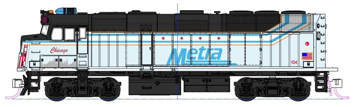 Kato USA Model Train 176CHICAGO N F40PH Diesel Chicago Metra #104 City of Chicago